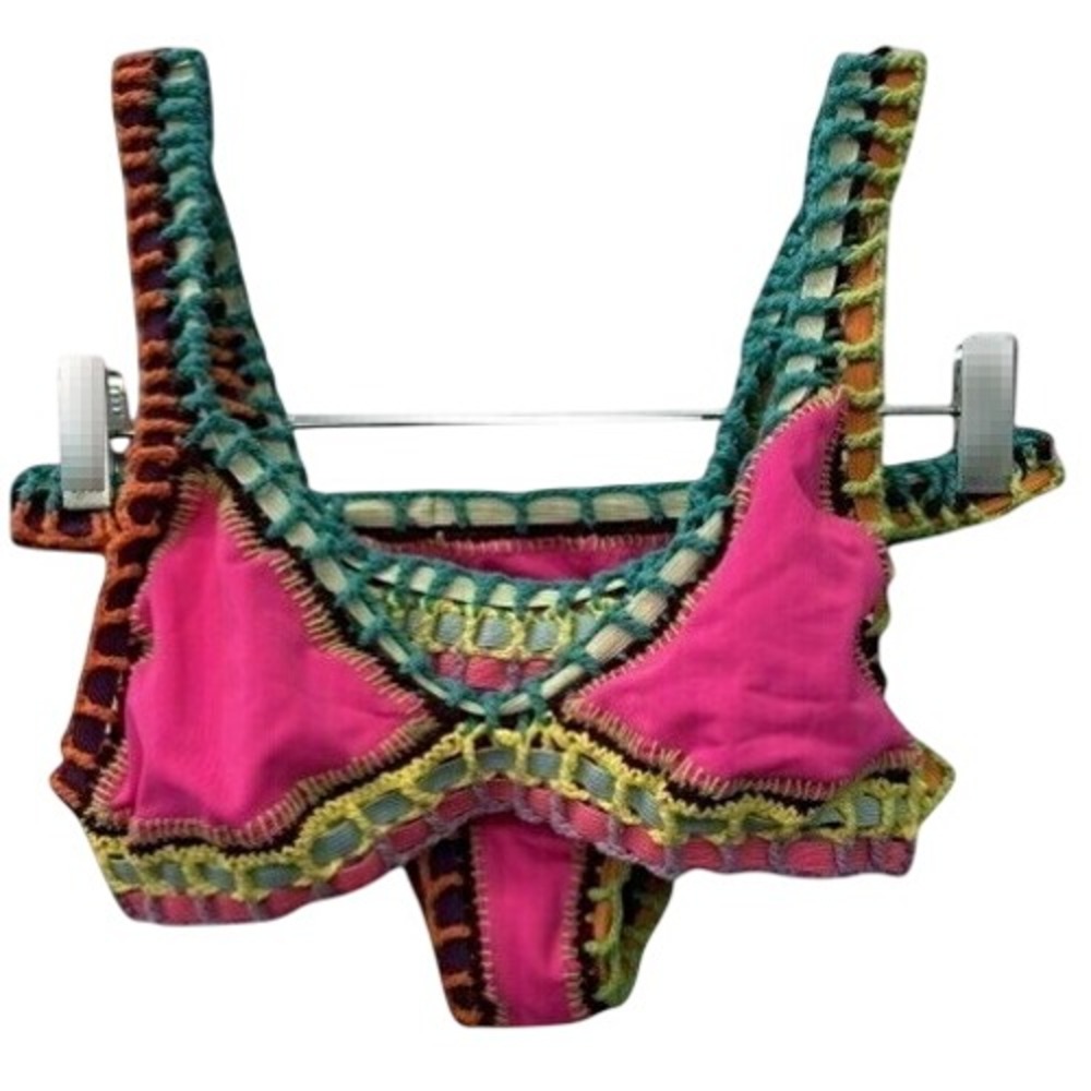 Ferrarini by PilyQ Pink Crochet Trim Bikini‎ Set Two Piece Swimsuit One Size